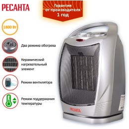 Тепловентилятор Ресанта ТВК-2 [67/2/4]  керамический с поворотным механизмом, вентилятор/900/1800 Вт, защита от перегрева, защита от опракидования